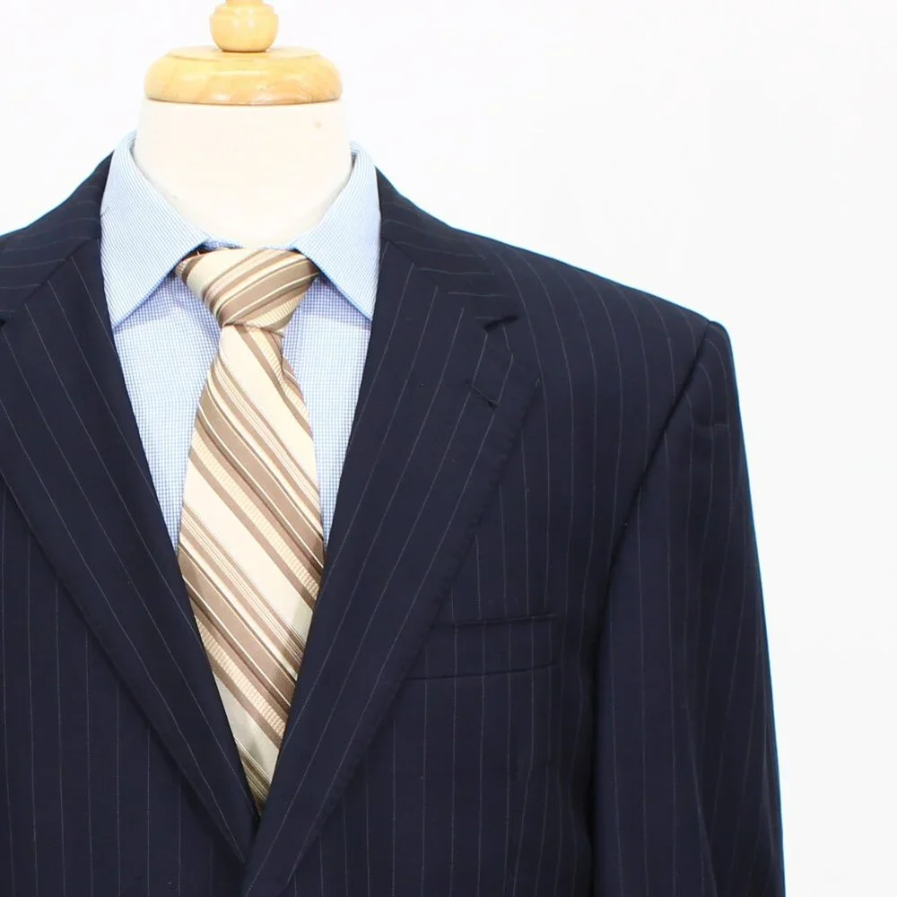 Jos. A. Bank 42R 36x31 Navy Striped Wool 2-Button Full Suit R437 - Picture 7 of 15